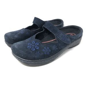 KLOGS Valley Mary Jane Clogs Womens Sz 9 Navy Blue Suede Embroidered Foral
